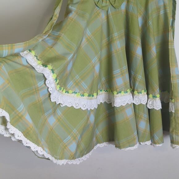 1970s Nostalgic Plaid Eyelet Lace Girls Dress Size 10 - Picture 4 of 12